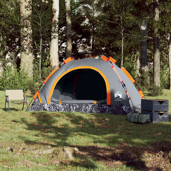 vidaXL Camping Tent 4-Person Grey and Orange Quick Release