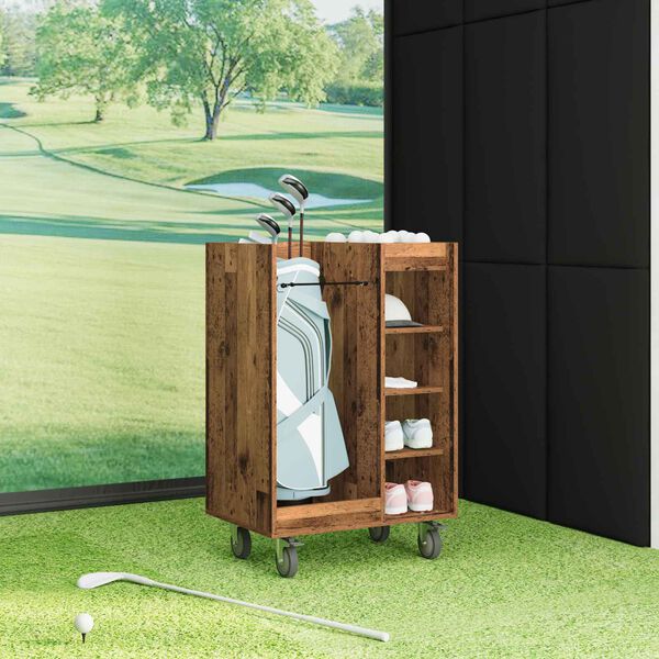 vidaXL Golf Cabinet with Wheel Plain Old Wood 65 x 45 x 98 cm