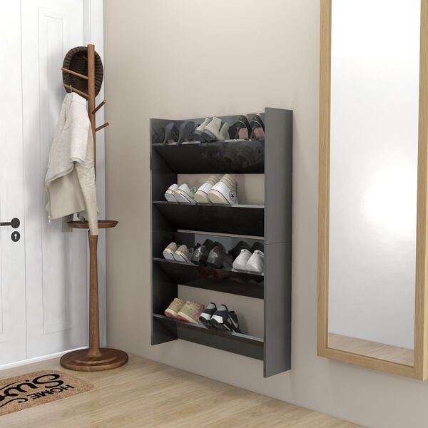 vidaXL Wall Shoe Cabinets 2 pcs High Gloss Grey 80x18x60 cm Engineered Wood
