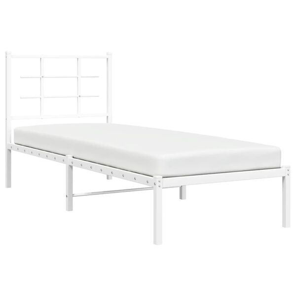 vidaXL Metal Bed Frame without Mattress with Headboard White 75x190cm