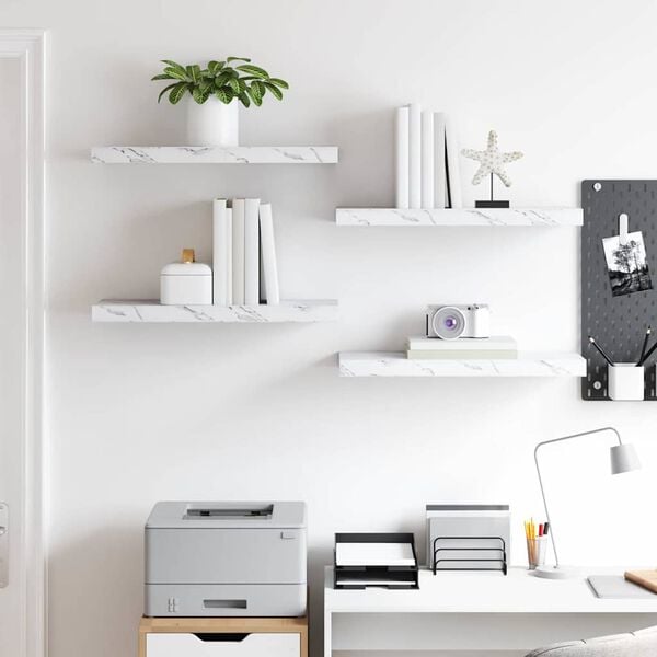 vidaXL Wall Shelf 4 pcs White Marble 60 x 23 x 4 cm Engineered Wood