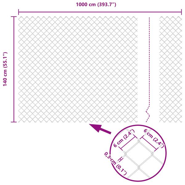 vidaXL Chain Link Fence Grey 10 x 1.4 m Steel