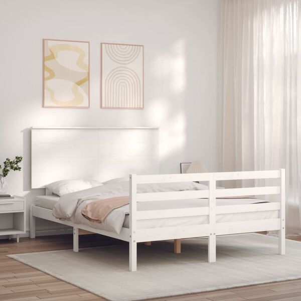 vidaXL Bed Frame without Mattress White 140x190 cm Solid Wood