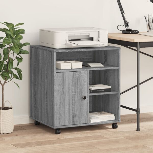 vidaXL Printer Stand with Wheels Grey Sonoma 60x50x67 cm