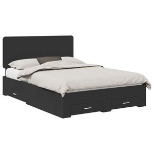 vidaXL Bed Frame with Headboard Black 140 x 190 cm Engineered Wood