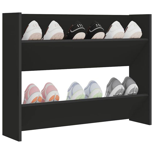 vidaXL Wall Shoe Cabinet Black 80x18x60 cm Engineered Wood