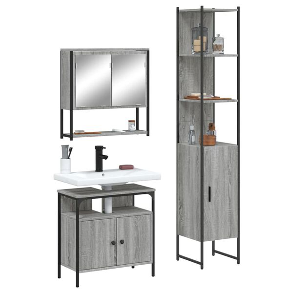 vidaXL 3 Piece Bathroom Furniture Set Grey Sonoma Engineered Wood
