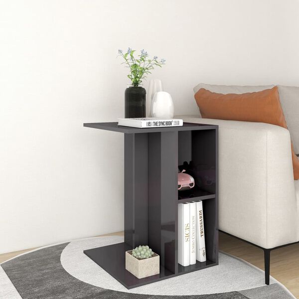 vidaXL Side Table High Gloss Grey 60x40x45 cm Engineered Wood
