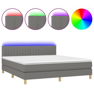 vidaXL Box Spring Bed with Mattress&LED Dark Grey 180x200cm Fabric