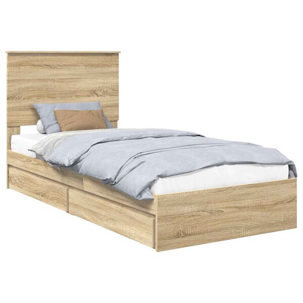 vidaXL Storage Bed with Drawer Sonoma Oak 75 x 190 cm Engineered Wood