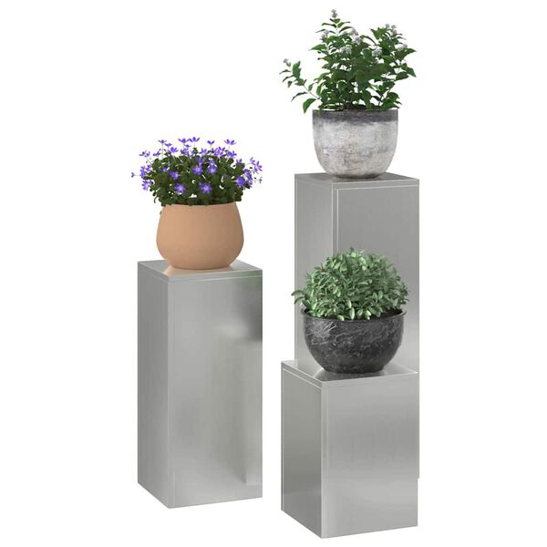 vidaXL Plant Stand 3 pcs Silver Galvanised steel