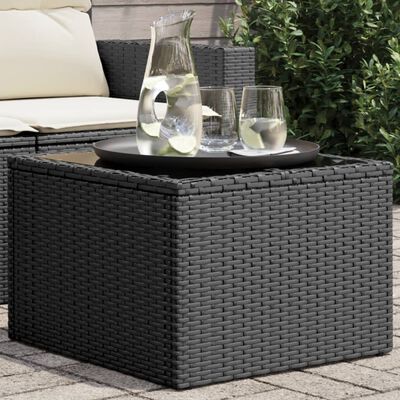 vidaXL Garden Table with Glass Top Black 55x55x37 cm Poly Rattan