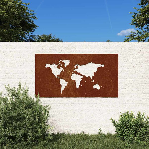 vidaXL Garden Wall Decoration 105x55 cm Corten Steel World Map Design