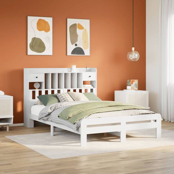 vidaXL Bookcase Bed without Mattress White 150x200 cm King Size Solid Wood Pine