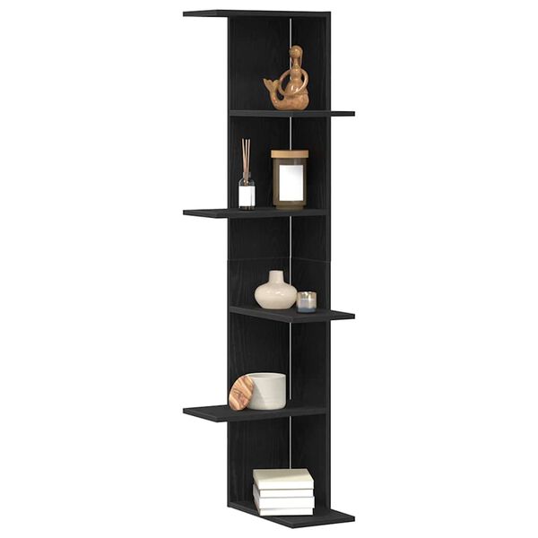 vidaXL Wall Corner Shelf with Shelf Black oak 36.5 x 36.5 x 140 cm