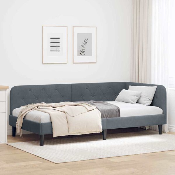 vidaXL Corner Bed Frame with Headboard Dark Grey 90 x 190 cm Velvet