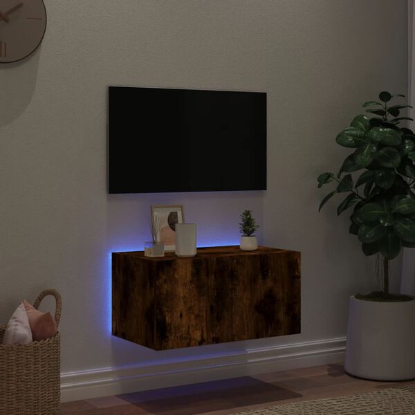 vidaXL TV Wall Cabinet with LED Lights Smoked Oak 60x35x31 cm