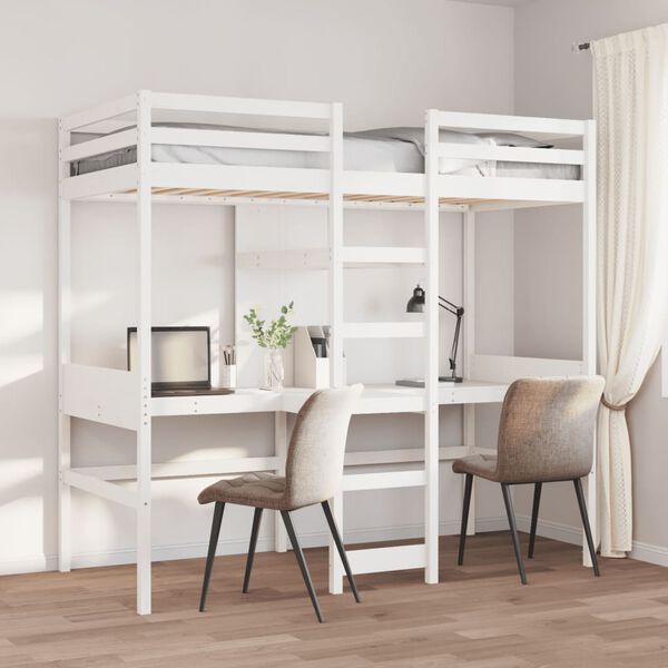 vidaXL Loft Bed Frame without Mattress White 90x190cm Solid Wood Pine