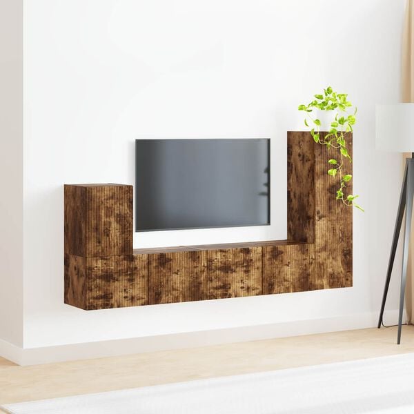 vidaXL TV Cabinet Set Wall-mounted 3 pcs Smoked Oak Engineered Wood