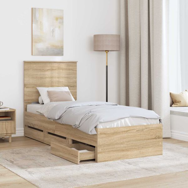 vidaXL Bed Frame with Drawer Sonoma Oak 75 x 190 cm Engineer Wood