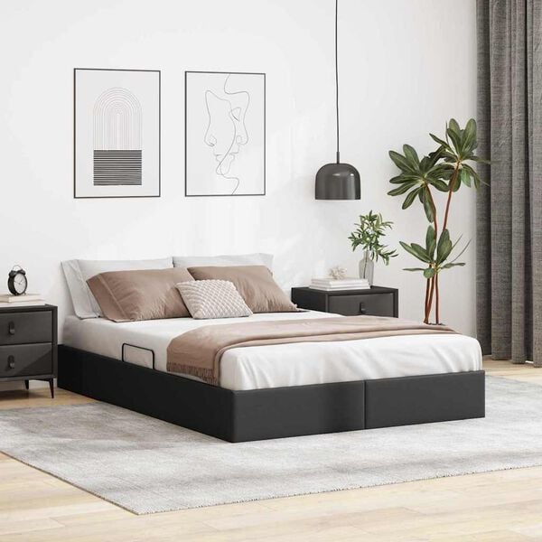 vidaXL Storage Bed with Mattress Black 140 x 190 cm Faux leather