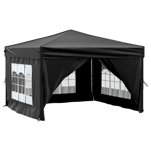 vidaXL Folding Party Tent with Sidewalls Black 3x3 m
