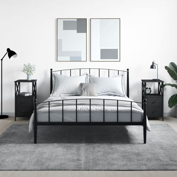 vidaXL Bedside Cabinets 2 pcs Black 34x35.5x70 cm Engineered Wood