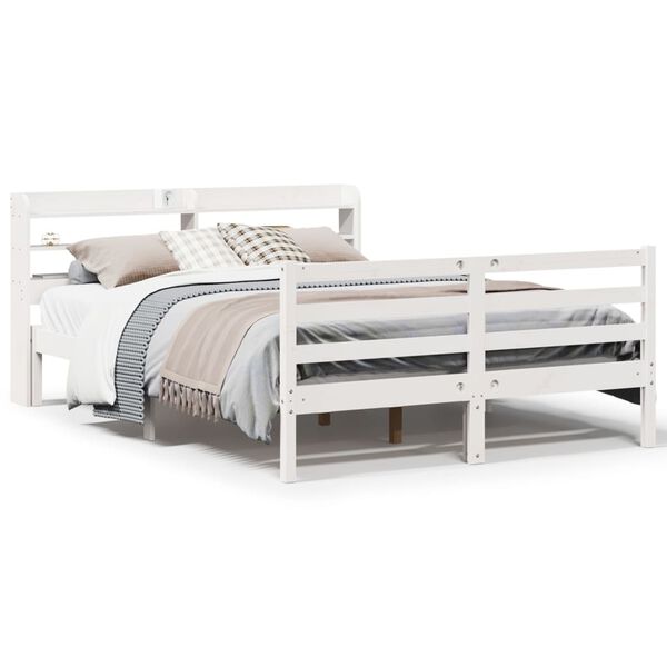 vidaXL Bed Frame with Headboard without Mattress White 135x190 cm Double