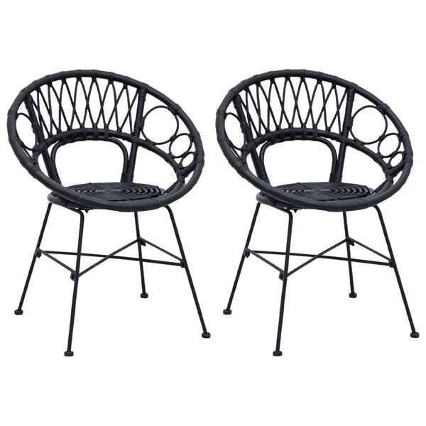 vidaXL Dining Chair 2 pcs Black 49 x 51 x 81 cm Rattan and Iron
