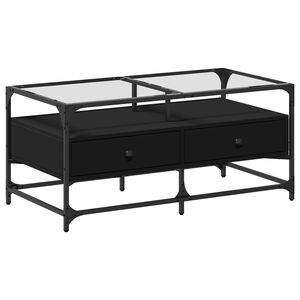 vidaXL Coffee Table with Glass Top Black 98.5x50x45 cm Steel