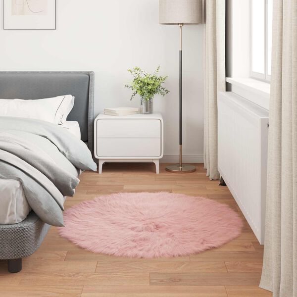 vidaXL Faux Sheepskin Rug Tafalla Pink &Oslash; 100 cm Polyester