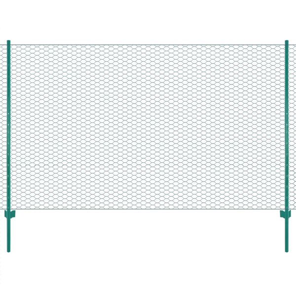 vidaXL Wire Mesh Fence with Posts Steel 25x2 m Green
