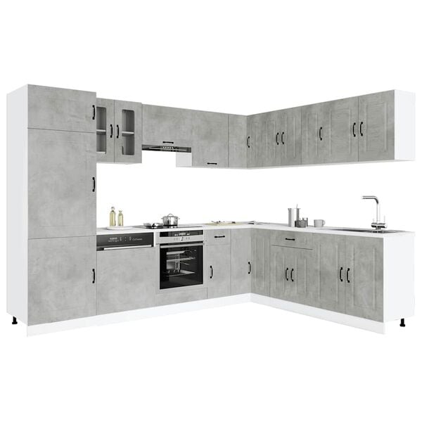 vidaXL 14 Piece Kitchen Cabinet Set Kalmar Concrete Grey Engineered Wood