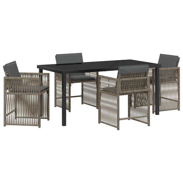vidaXL Garden Dining Set 5 pcs Grey Poly Rattan