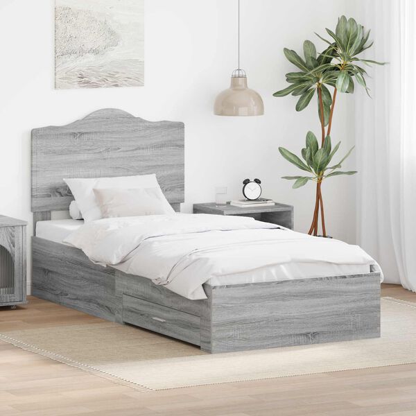 vidaXL Bed Frame with Drawer Grey Sonoma 100 x 200 cm Engineered Wood