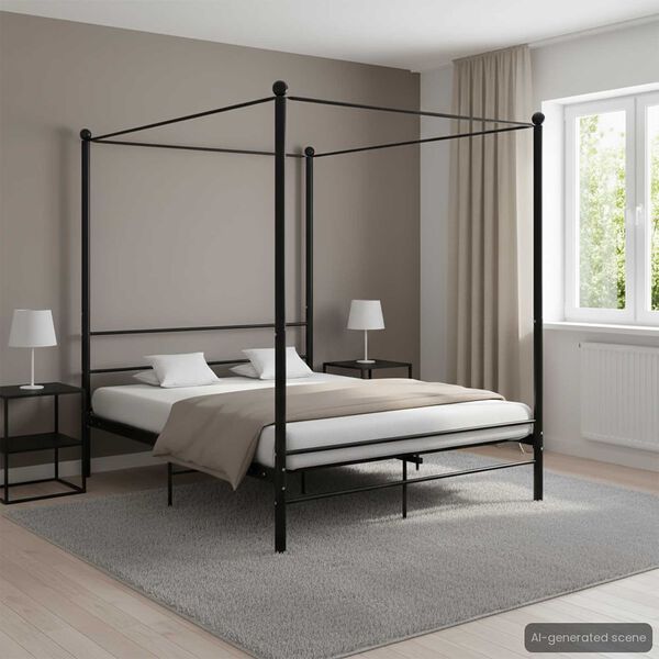 vidaXL Bed Frame with Canopy without Mattress Black 160x200 cm Metal