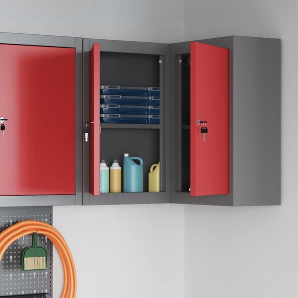 vidaXL Tool Cabinet with Shelf with Lock Red and Grey 55 x 55 x 55 cm