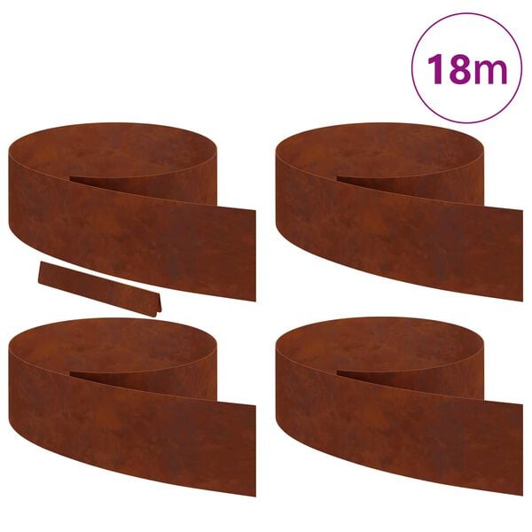 vidaXL Lawn Edging 4 pcs Rusty 450 x 0.05 x 20 cm Weathering Steel