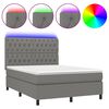 vidaXL Box Spring Bed with Mattress&LED Dark Grey 140x190 cm Fabric