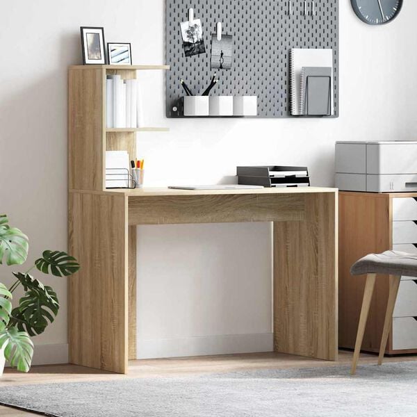 vidaXL Desk with Shelf Sonoma oak 102 x 50 x 124 cm Engineered wood