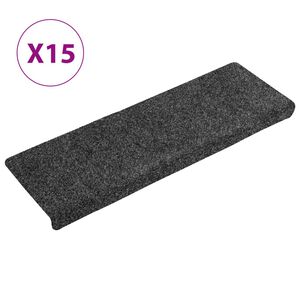 vidaXL Grey Carpet Stair Tread Set of 15 | 100% Polypropylene | 65x21x4 cm