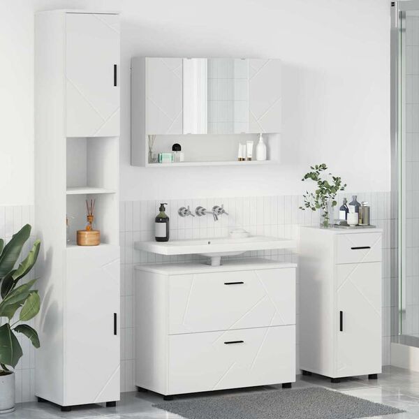 vidaXL Bathroom Furniture Set 4 pcs White Engineered Wood and Metal