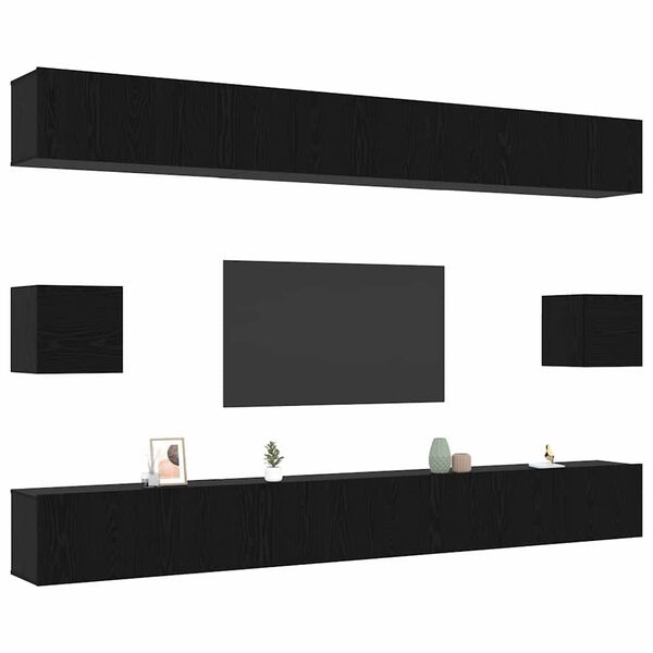 vidaXL TV Cabinet Set Wall-mounted 8 pcs Black Oak Engineered Wood
