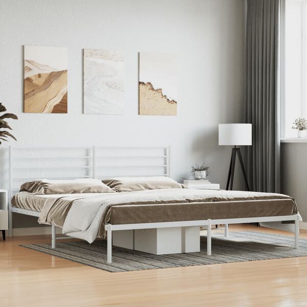 vidaXL Metal Bed Frame without Mattress with Headboard White 200x200cm