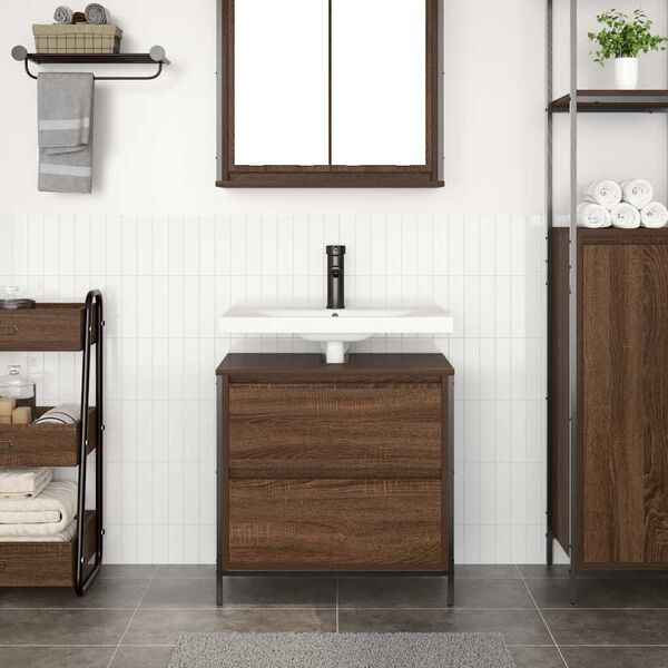 vidaXL Bathroom Basin Cabinet with Drawers Brown Oak 60x34.5x60 cm