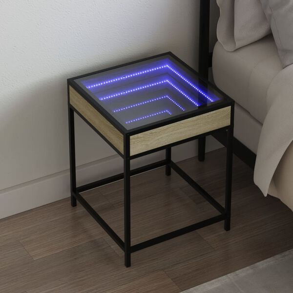 vidaXL Bedside Table with Infinity LED Sonoma Oak 40x40x51 cm