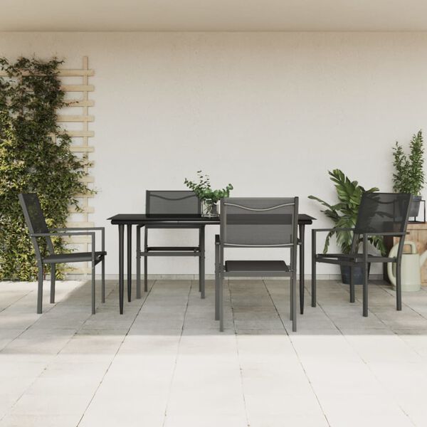 vidaXL 5 Piece Garden Dining Set Black Steel and Textilene