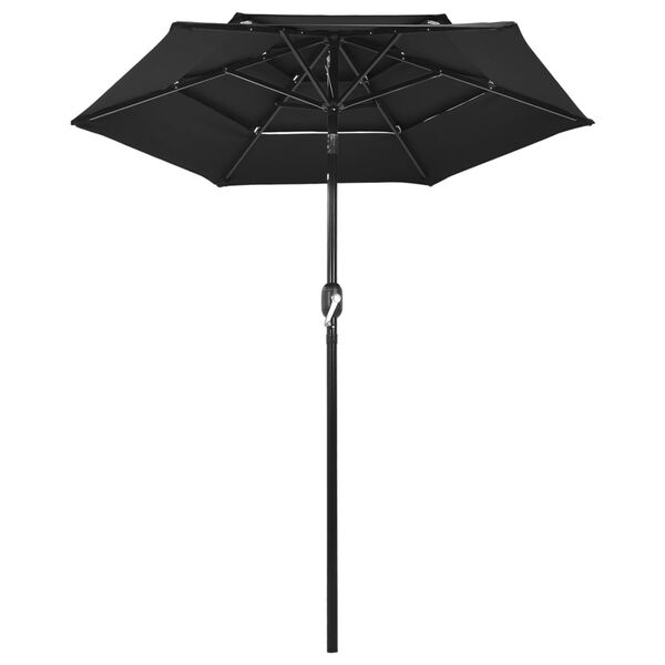 vidaXL 3-Tier Garden Parasol with Aluminium Pole Black 2 m