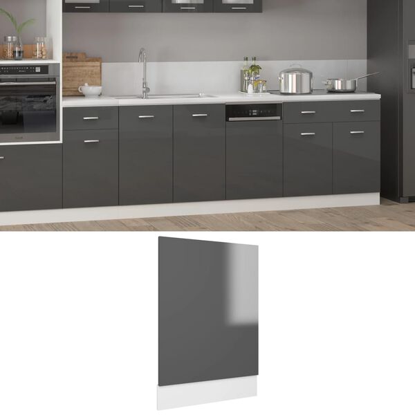 vidaXL Dishwasher Panel Lyon High Gloss Grey 45x3x67 cm Engineered Wood
