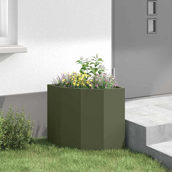 vidaXL Corner Planter Olive green 45 x 45 x 50 cm Steel
